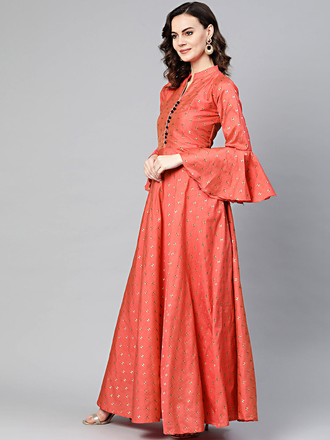 Anarkali Printed Kurta Dress with Bell Sleeves