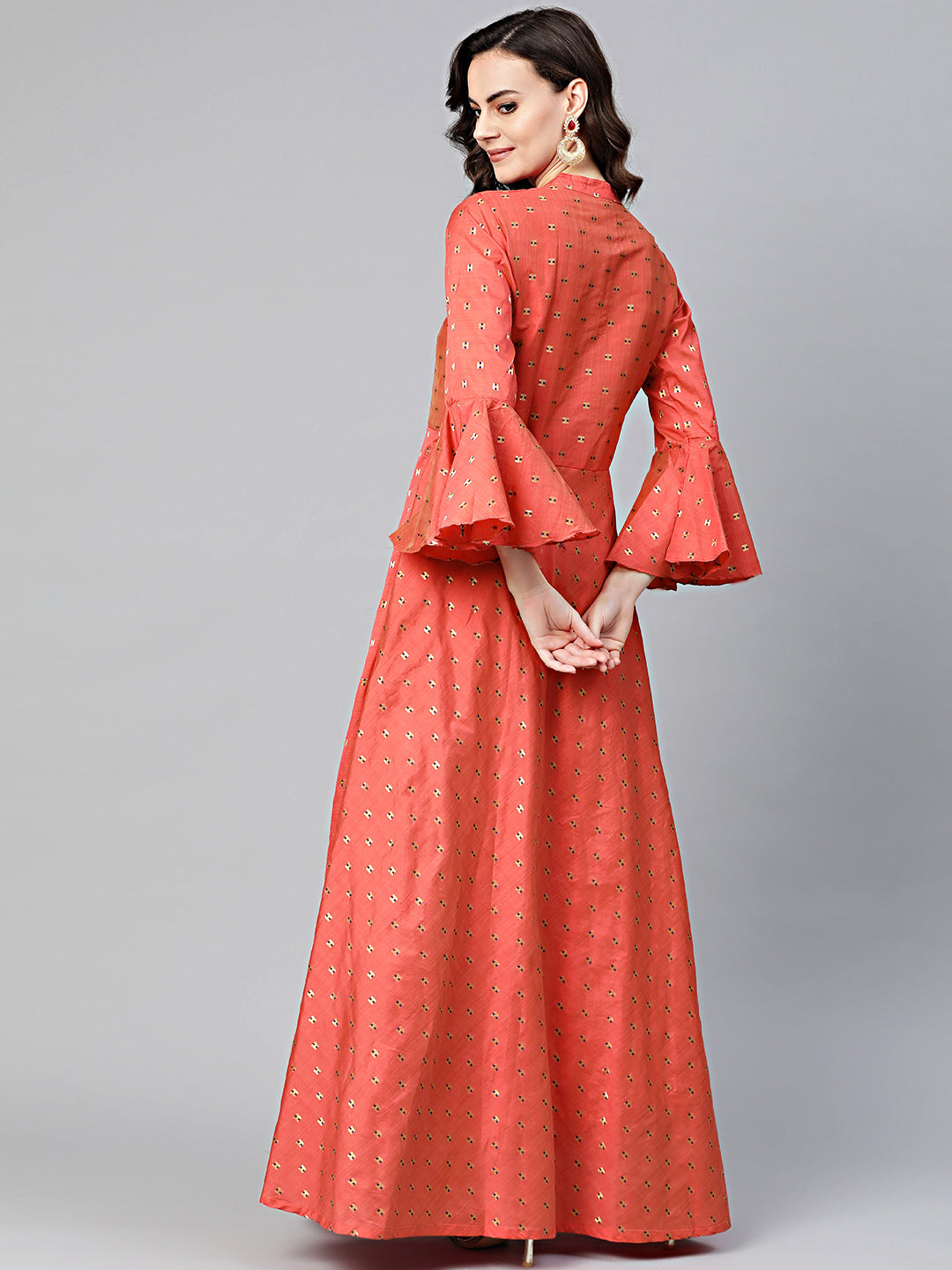 Anarkali Printed Kurta Dress with Bell Sleeves