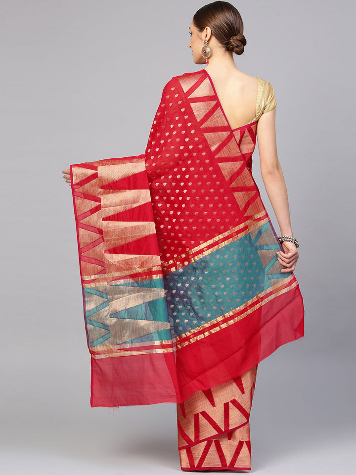 Banarasi Silk Saree with Handloom Woven Temple Pattern
