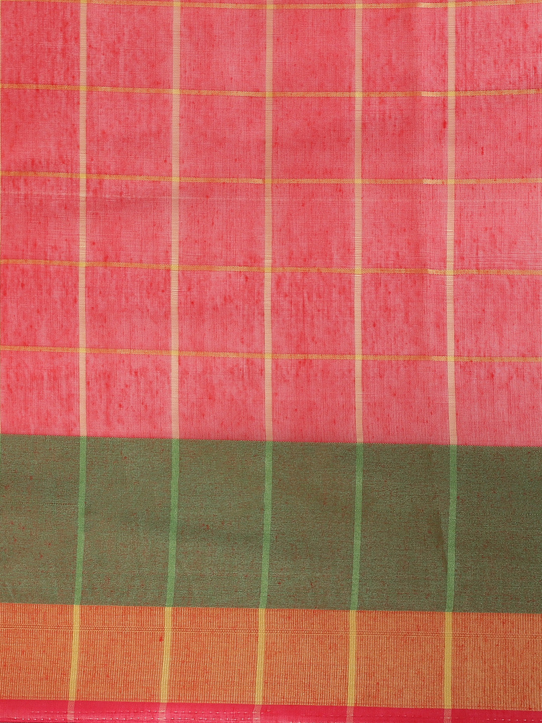 Banarasi Chanderi Checkered Saree with Contrast Brocade Blouse &Heavy Pallu with Tassels