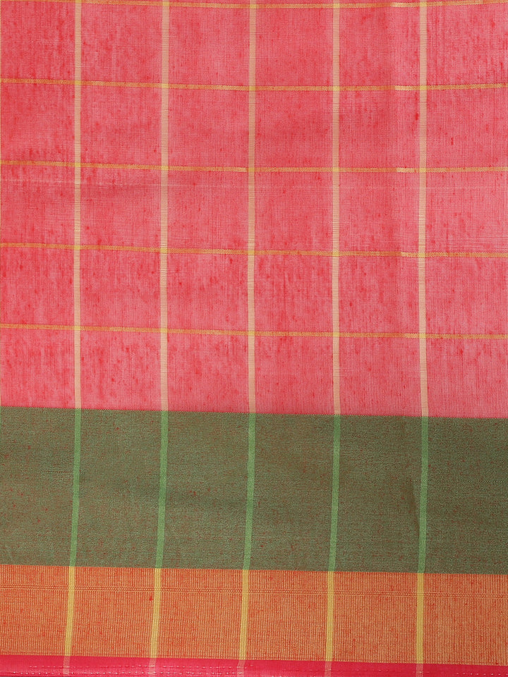 Banarasi Chanderi Checkered Saree with Contrast Brocade Blouse &Heavy Pallu with Tassels
