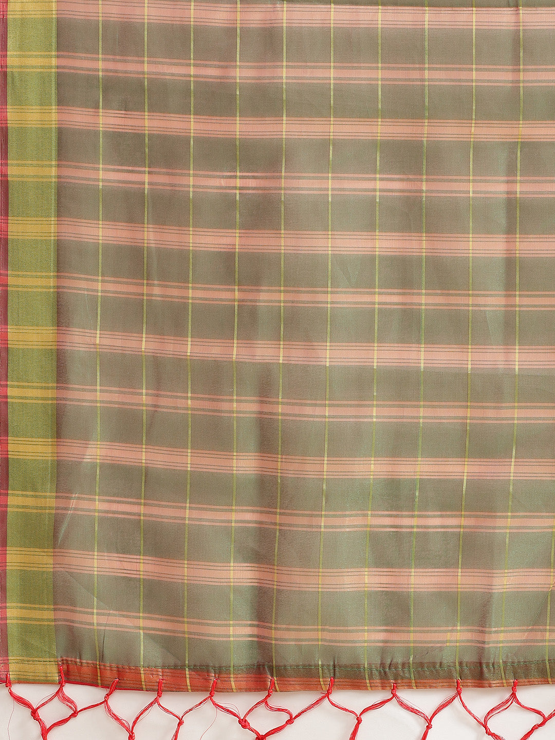 Banarasi Chanderi Checkered Saree with Contrast Brocade Blouse &Heavy Pallu with Tassels