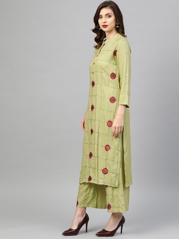 Sequinned Resham Embroidered Kurta Pallazo Set