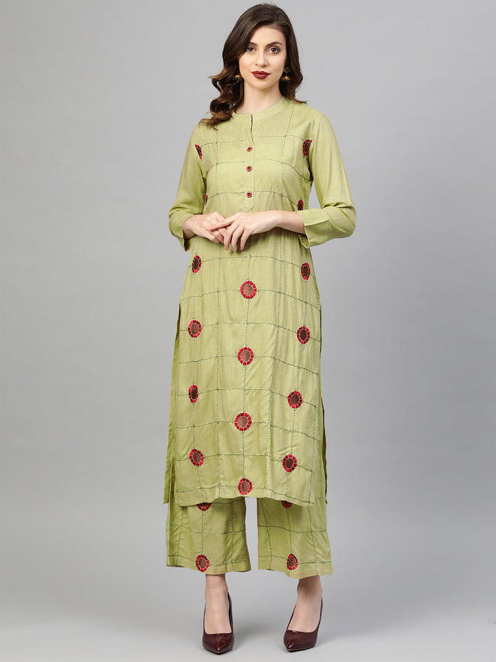 Sequinned Resham Embroidered Kurta Pallazo Set