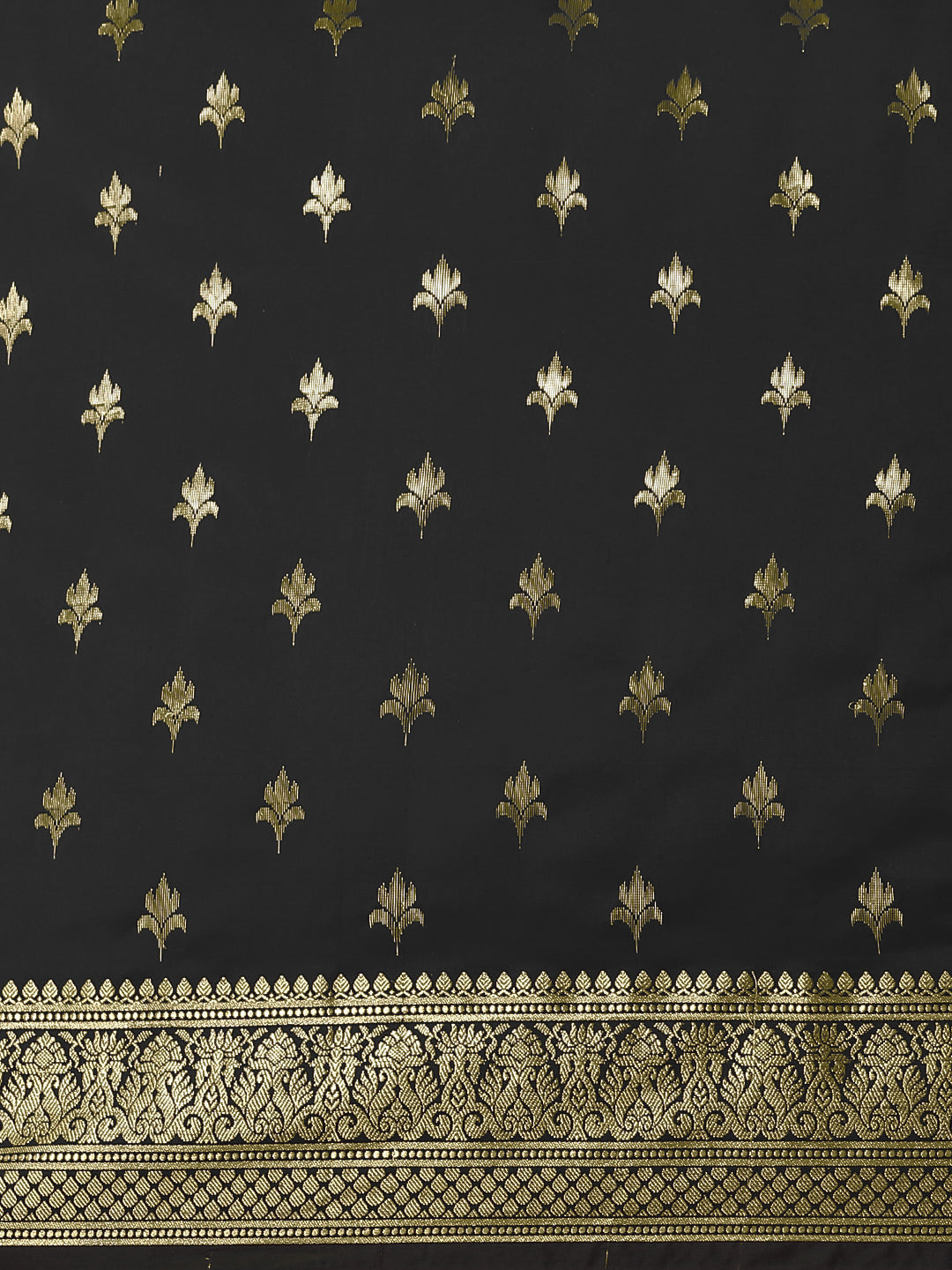 Golden Zari Woven Mysore Silk Handloom Saree with Floral motifs