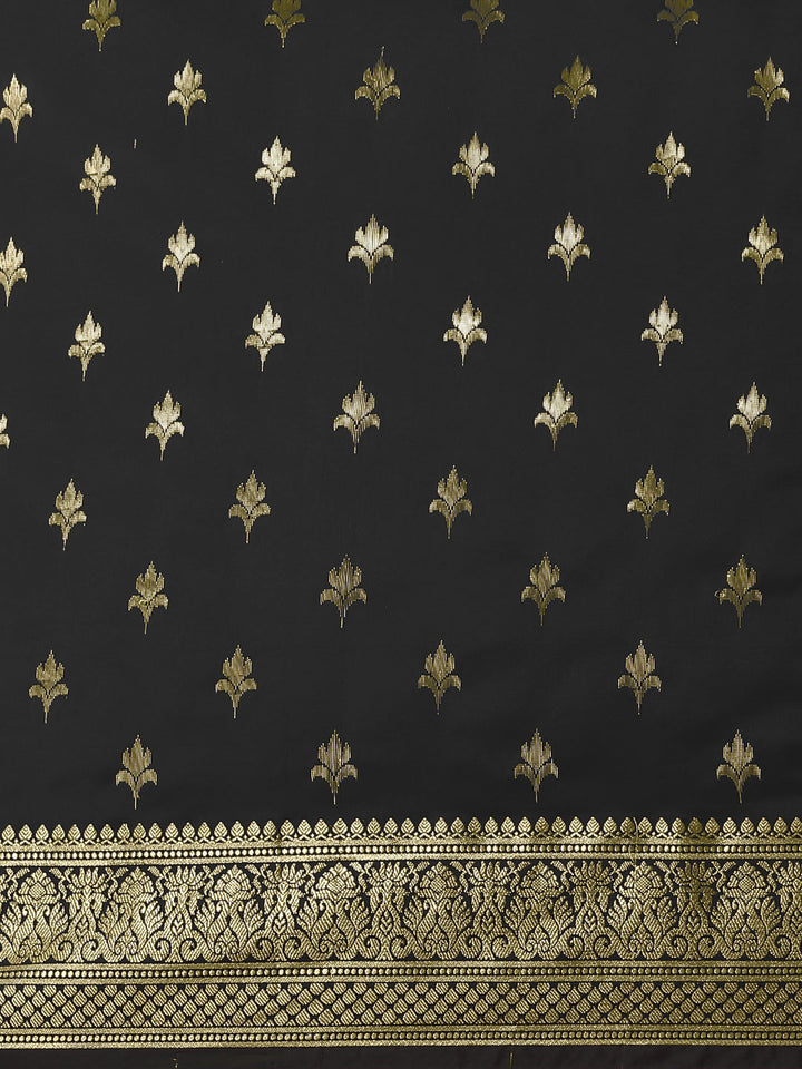 Golden Zari Woven Mysore Silk Handloom Saree with Floral motifs