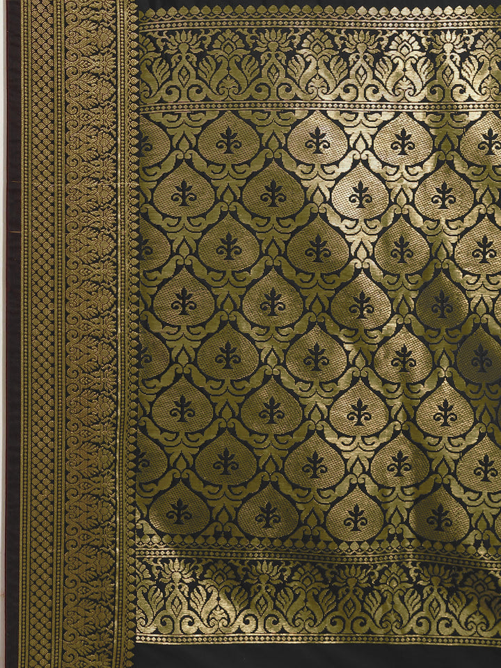 Golden Zari Woven Mysore Silk Handloom Saree with Floral motifs