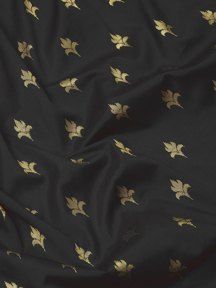 Golden Zari Woven Mysore Silk Handloom Saree with Floral motifs