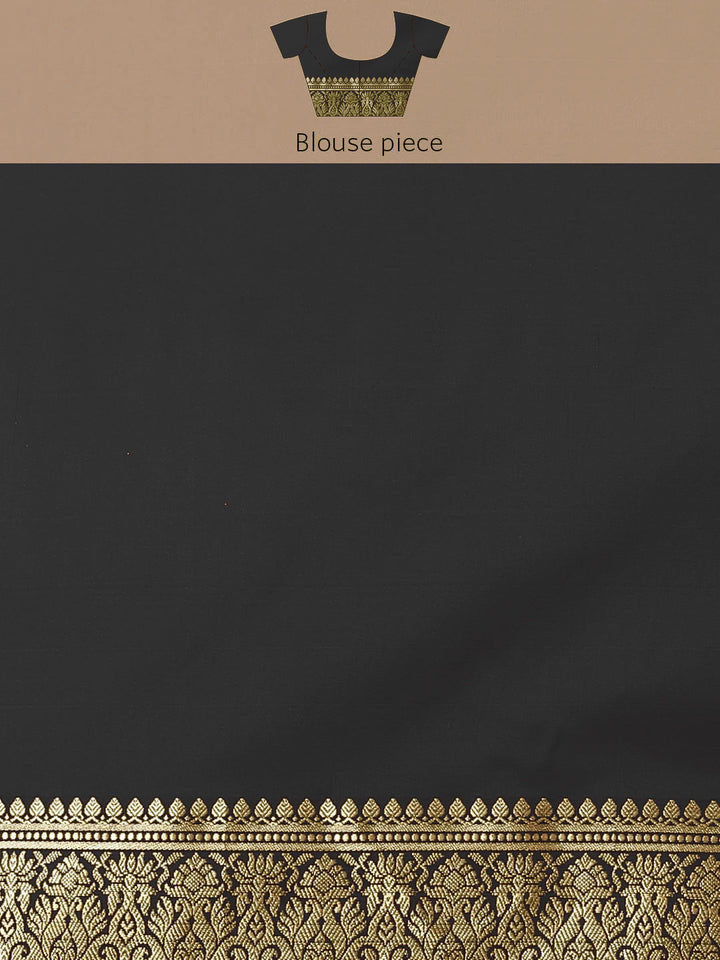 Golden Zari Woven Mysore Silk Handloom Saree with Floral motifs