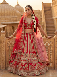 Red Zari Embroidered Bridal Lehenga Choli with Elephant Motif