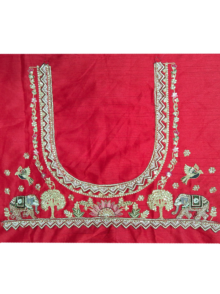 Red Zari Embroidered Bridal Lehenga Choli with Elephant Motif