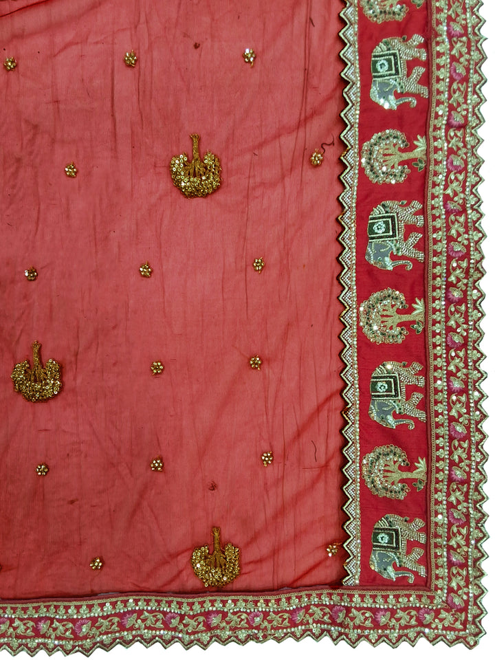 Red Zari Embroidered Bridal Lehenga Choli with Elephant Motif