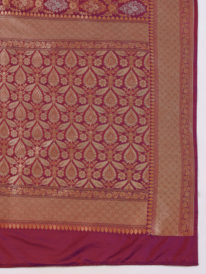 Traditional Banarasi Brocade Saree with Intricate Two-tone Gold Silver Zari Weaving