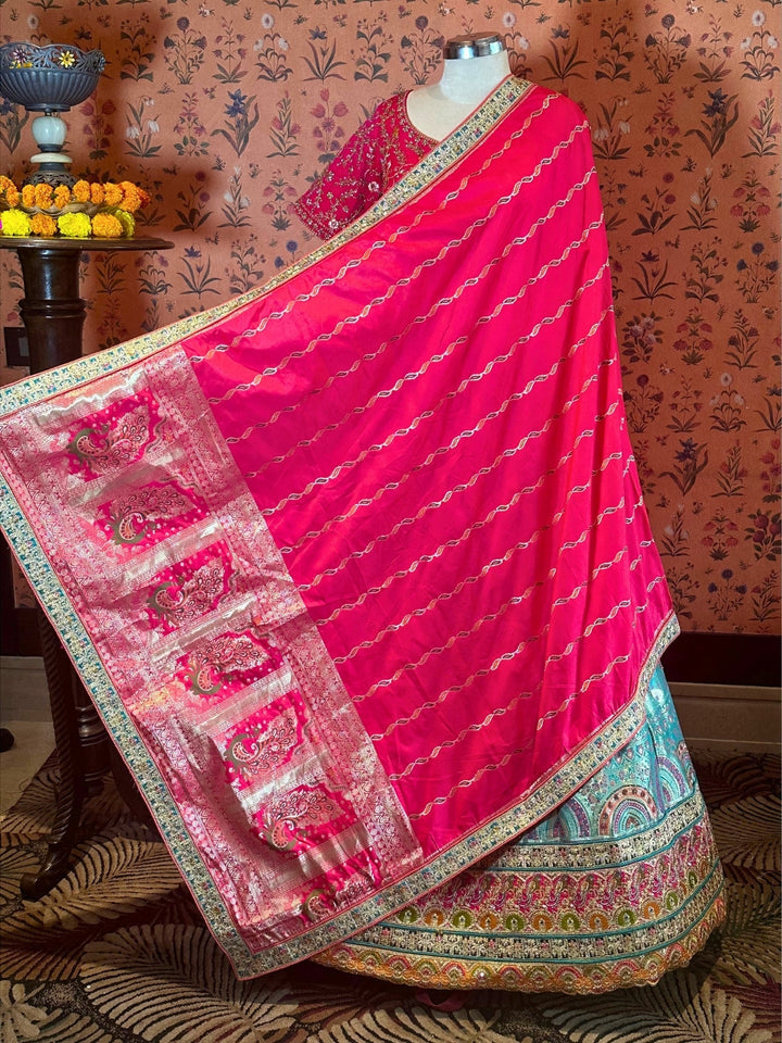 Enchanting Fuchsia Teal Tapestry Lehenga