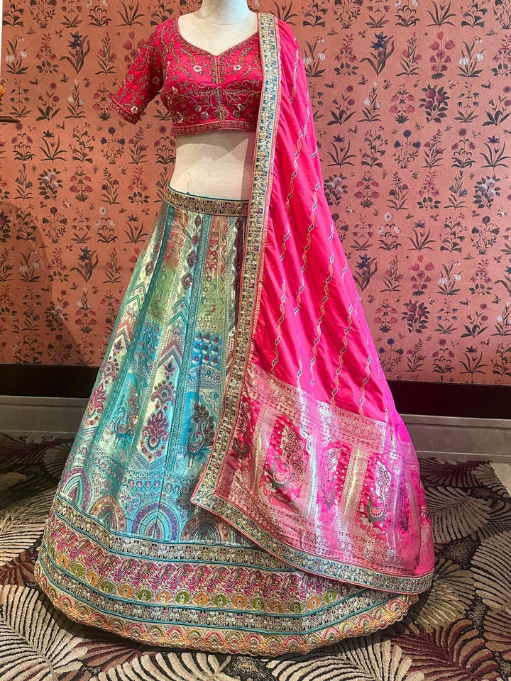 Enchanting Fuchsia Teal Tapestry Lehenga