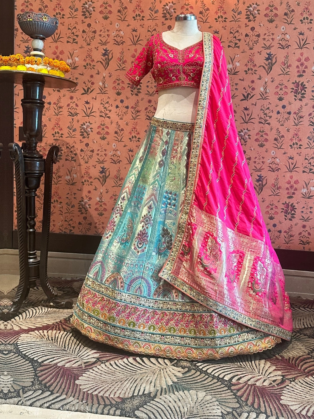 Enchanting Fuchsia Teal Tapestry Lehenga