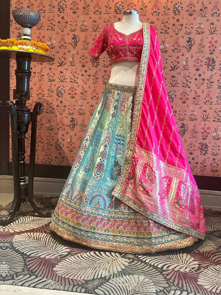 Enchanting Fuchsia Teal Tapestry Lehenga