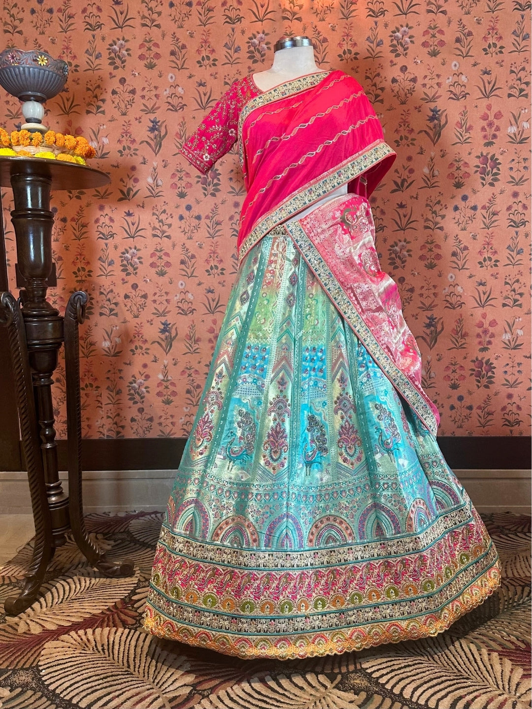 Enchanting Fuchsia Teal Tapestry Lehenga
