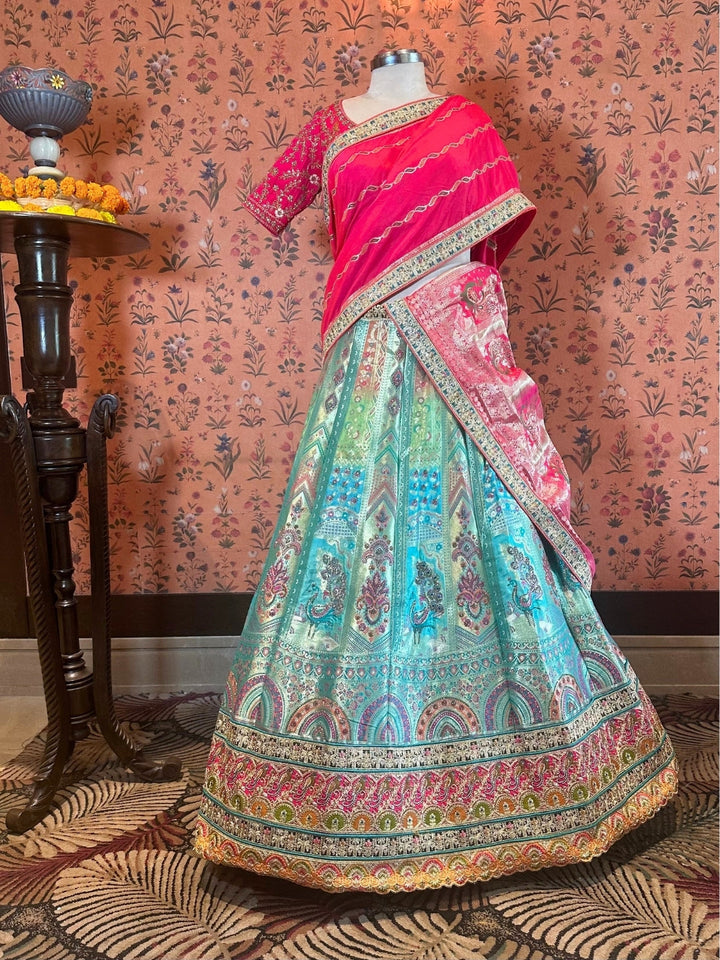 Enchanting Fuchsia Teal Tapestry Lehenga