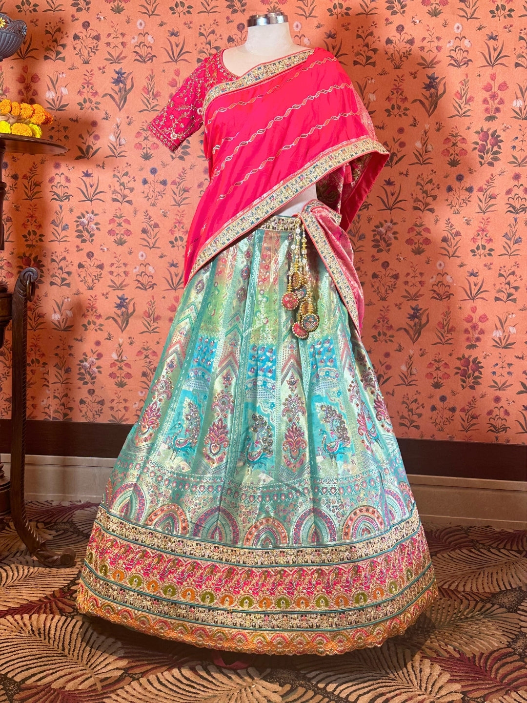 Enchanting Fuchsia Teal Tapestry Lehenga
