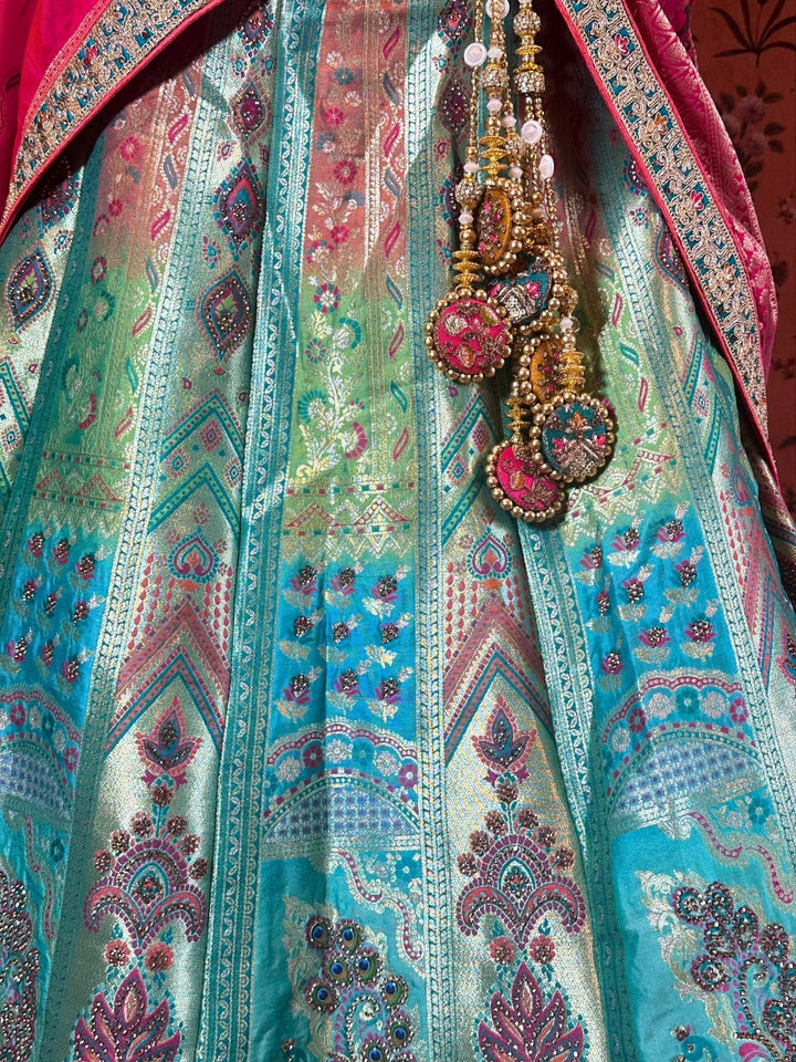 Enchanting Fuchsia Teal Tapestry Lehenga