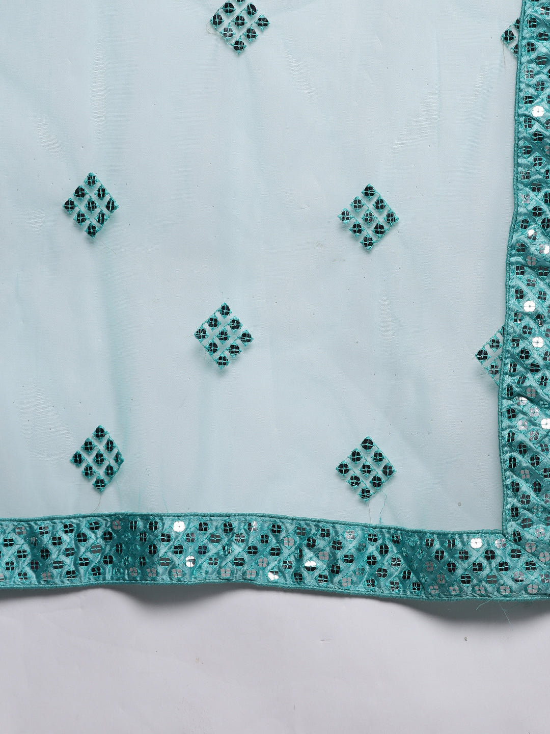 Net Cevron Lehenga Choli Set With Mirror Embroidery