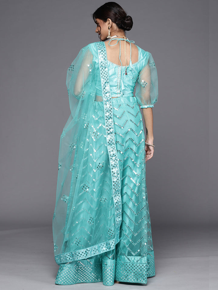 Net Cevron Lehenga Choli Set With Mirror Embroidery