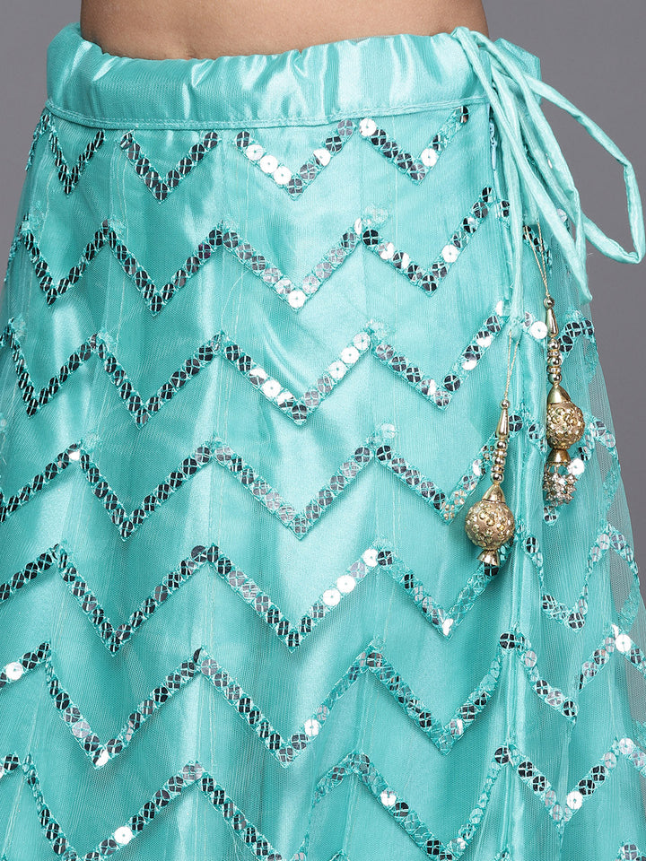 Net Cevron Lehenga Choli Set With Mirror Embroidery