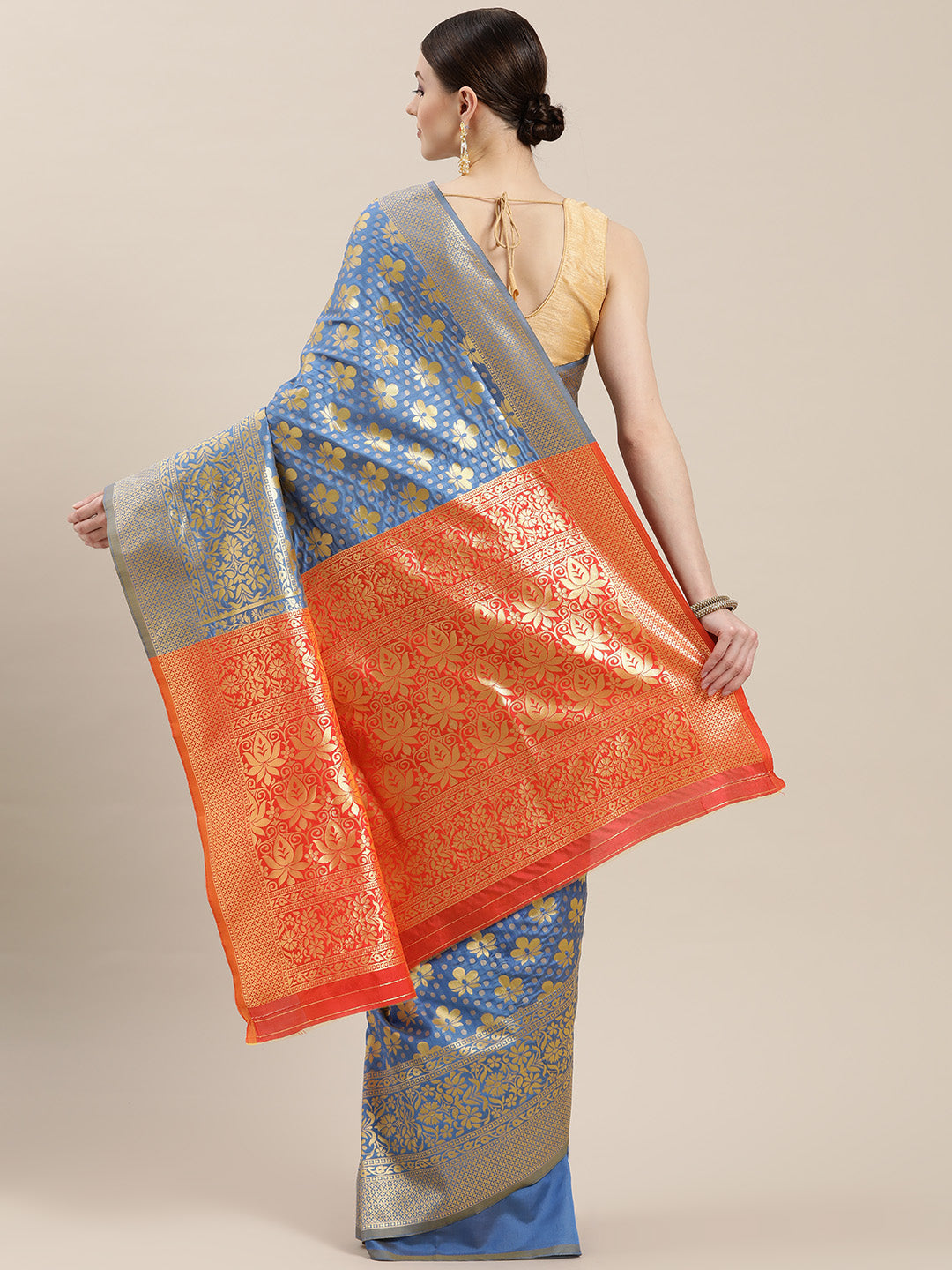 Orange Georgette Embellished Saree