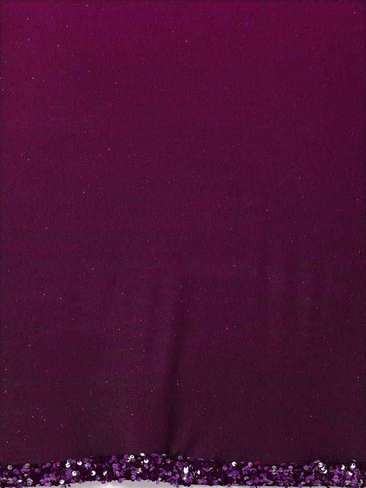 Purple Ruffled Pre-Stitched Draped Ombre Lycra Saree with Frills and Black Sequin Blouse