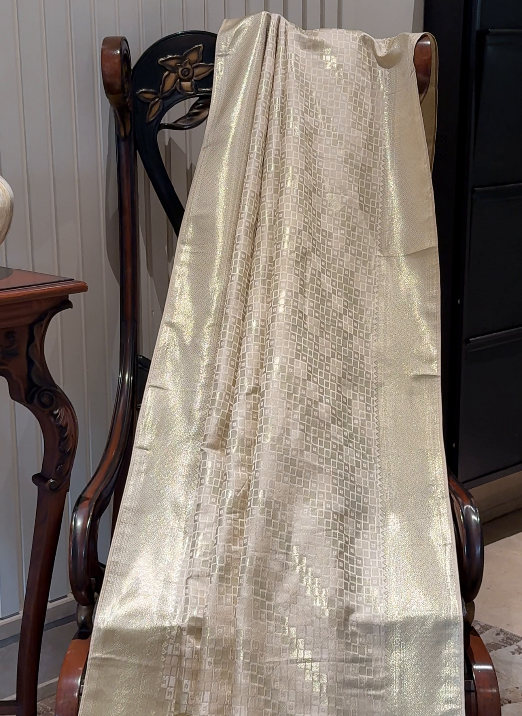 Silk Heavy Zari Woven Geometric Jaal Saree with Zari Woven Border