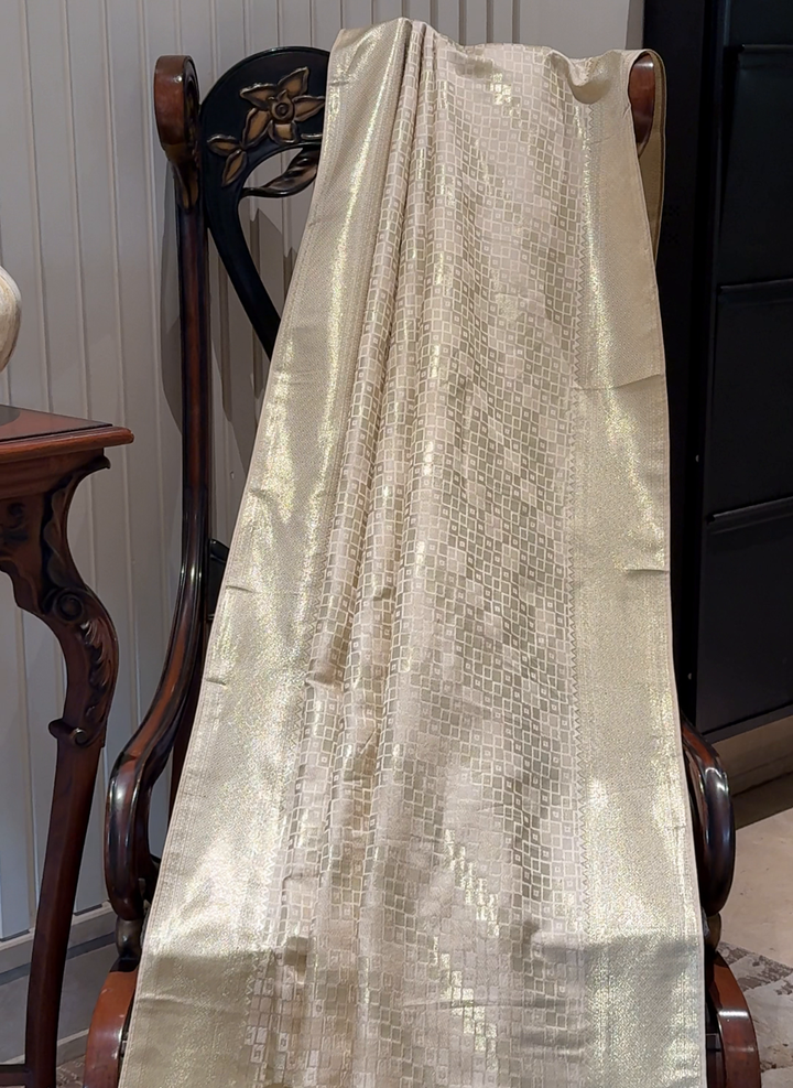 Silk Heavy Zari Woven Geometric Jaal Saree with Zari Woven Border