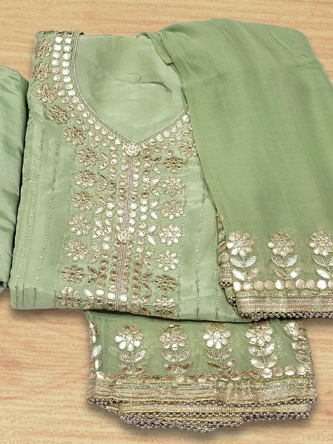 Gota Patti & Sequin Embroidered Semi-stitched Punjabi Suit Dupatta in Pastel Color