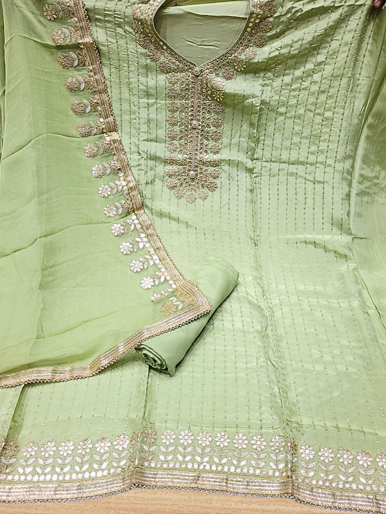 Gota Patti & Sequin Embroidered Semi-stitched Punjabi Suit Dupatta in Pastel Color
