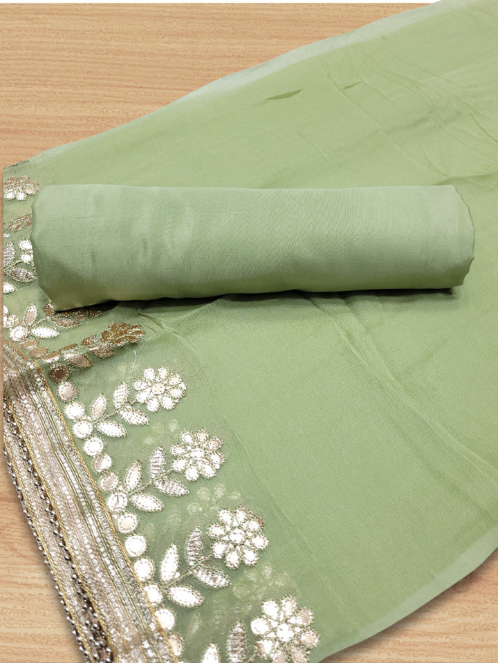 Gota Patti & Sequin Embroidered Semi-stitched Punjabi Suit Dupatta in Pastel Color
