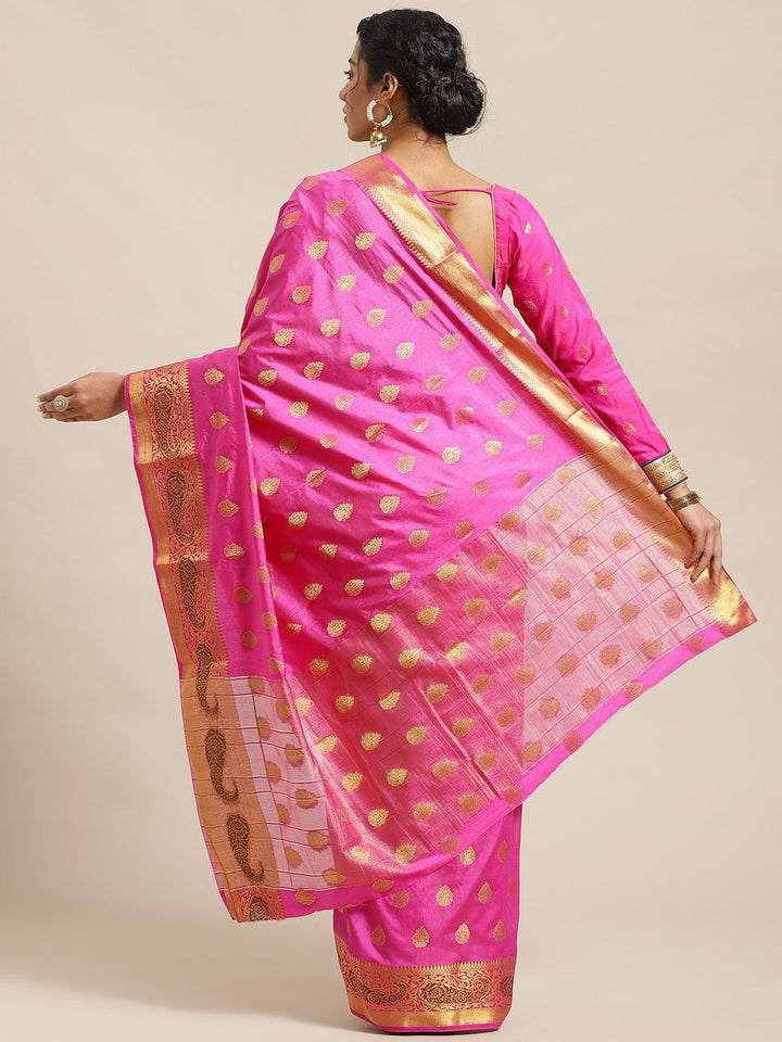 Banarasi Handloom Paisley Saree with Zari Woven Border and Heavy Rich Pallu
