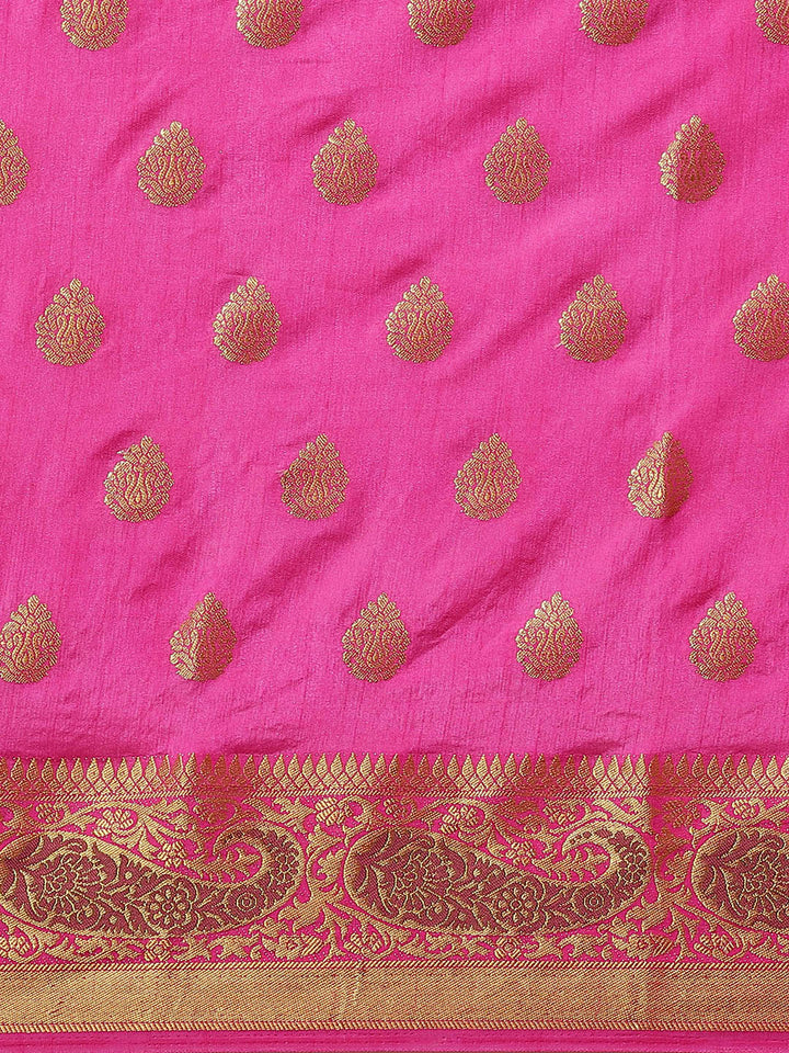 Banarasi Handloom Paisley Saree with Zari Woven Border and Heavy Rich Pallu