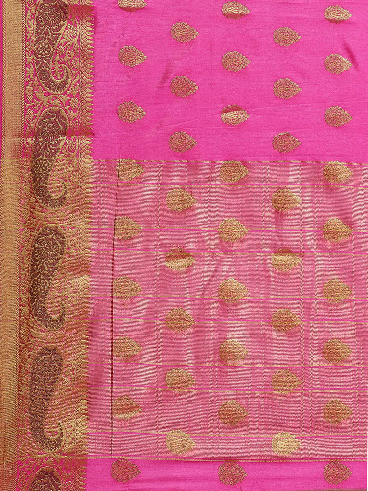 Banarasi Handloom Paisley Saree with Zari Woven Border and Heavy Rich Pallu