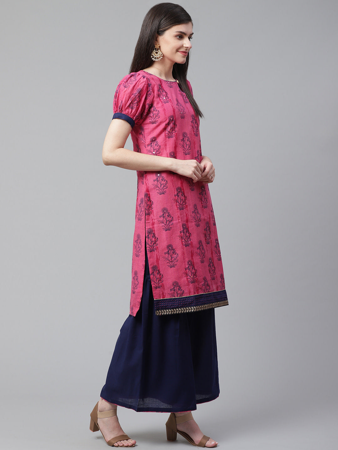 Cotton Stitched Suit Dupatta with Block Printing and Mirror Embellishments /Borders