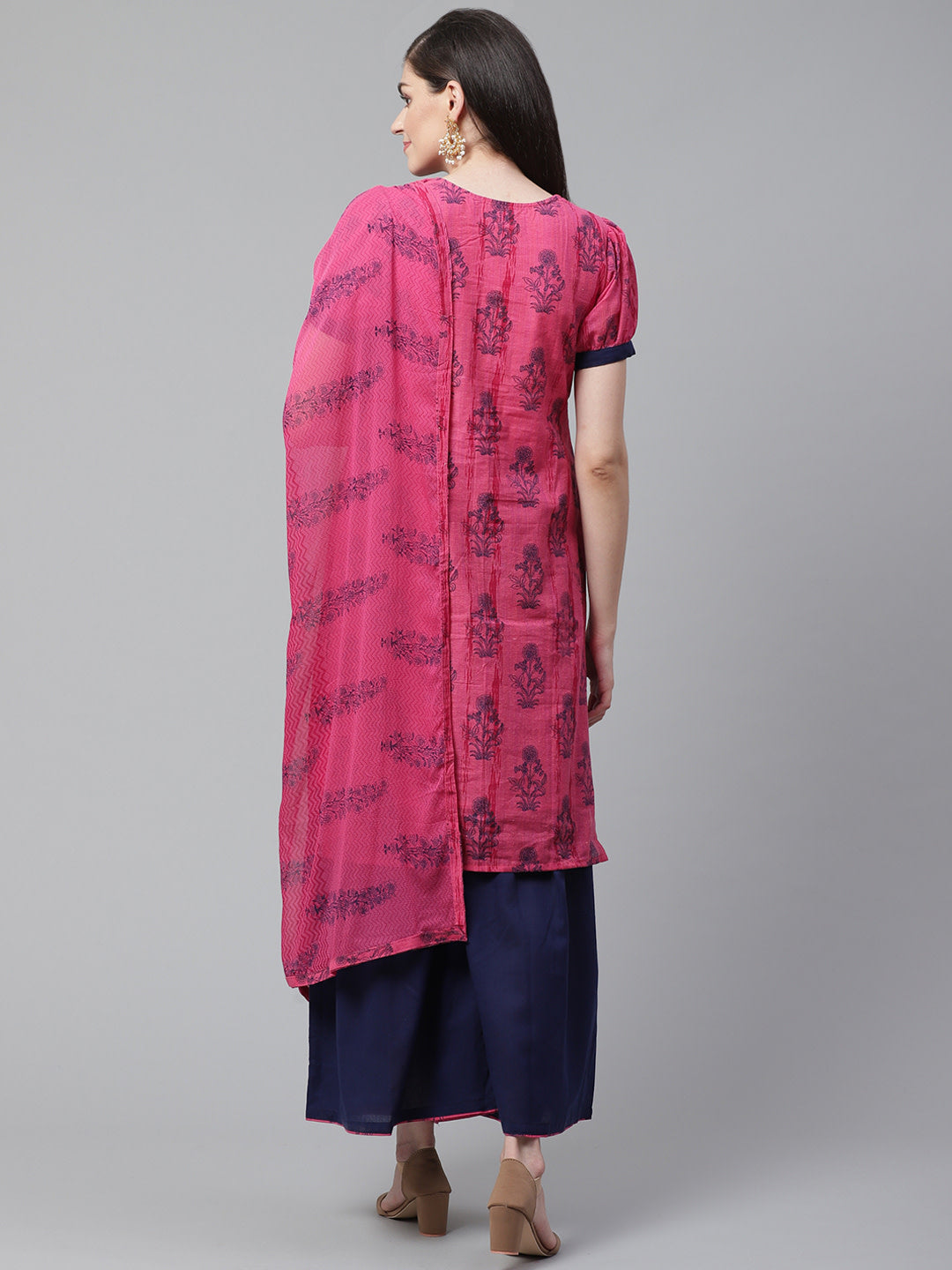 Cotton Stitched Suit Dupatta with Block Printing and Mirror Embellishments /Borders