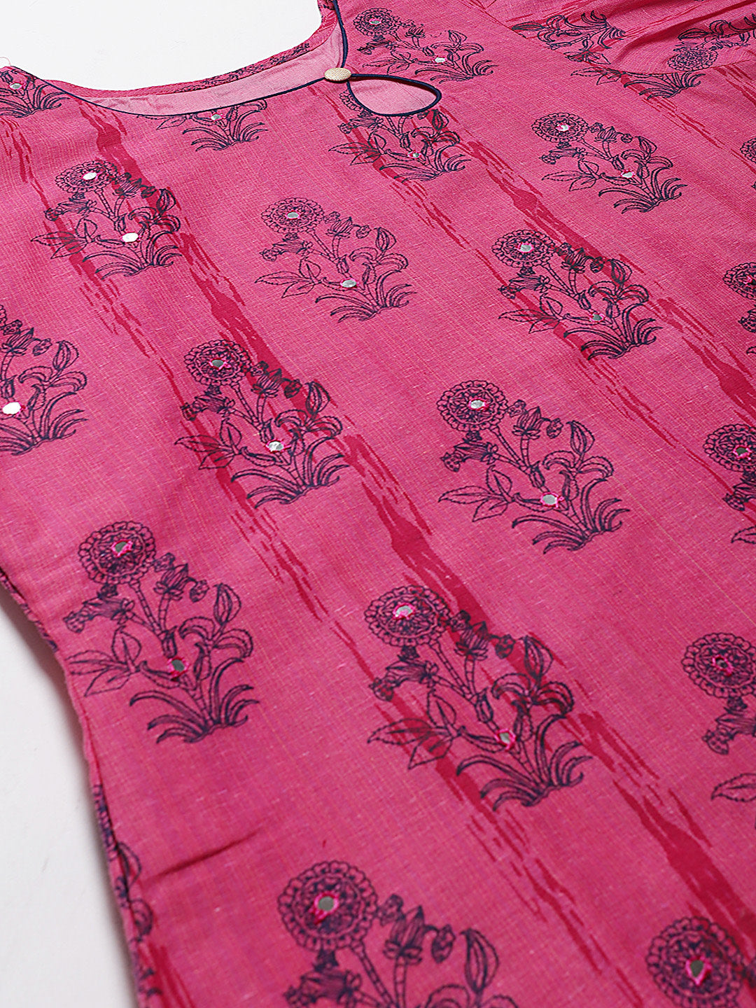 Cotton Stitched Suit Dupatta with Block Printing and Mirror Embellishments /Borders