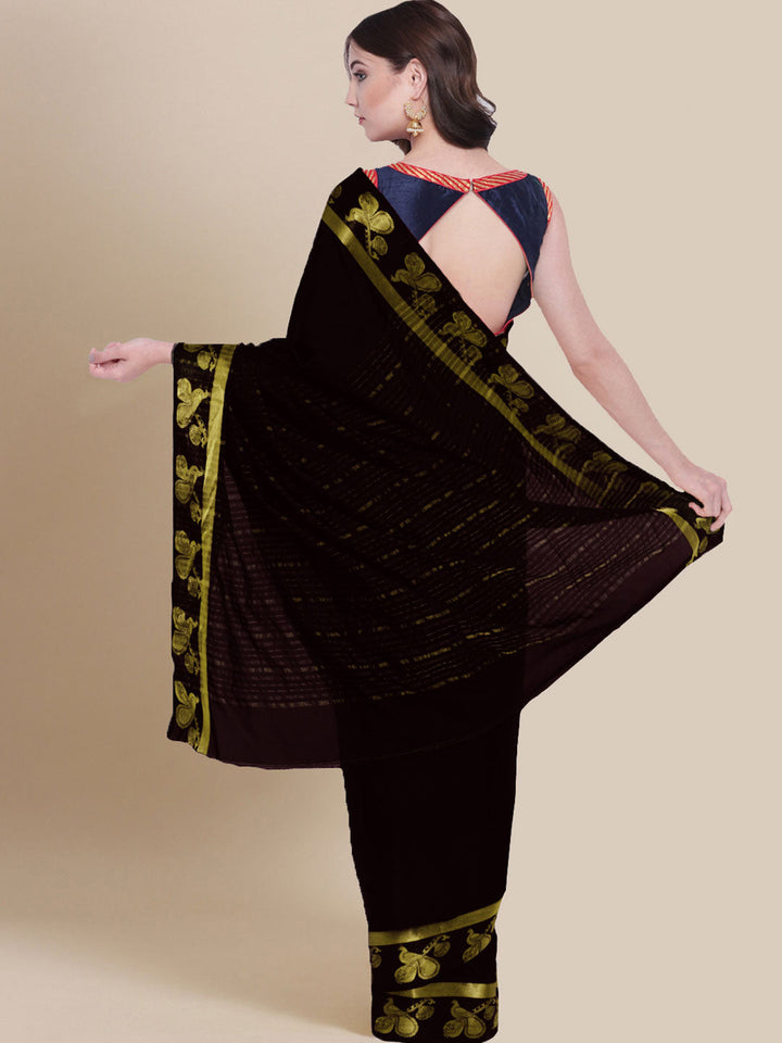 Black Handloom Zari Banarasi Silk Saree with Musical instrument Motifs in border