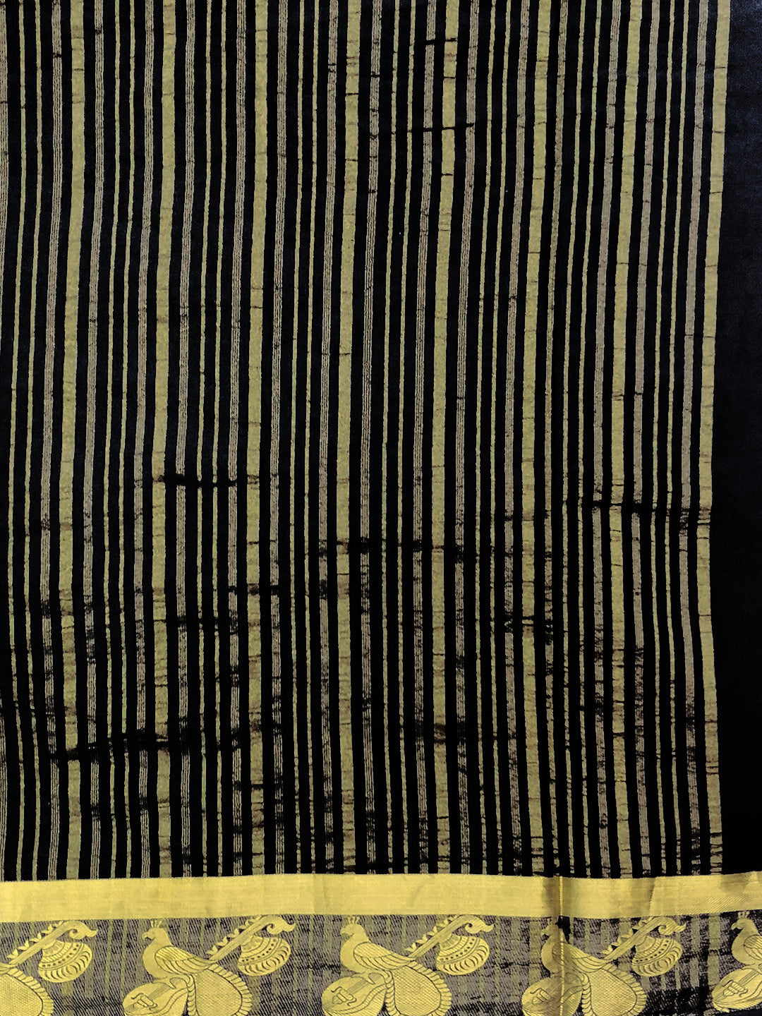 Black Handloom Zari Banarasi Silk Saree with Musical instrument Motifs in border