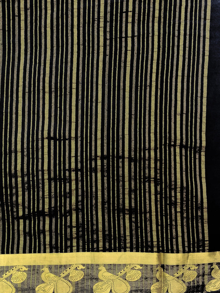 Black Handloom Zari Banarasi Silk Saree with Musical instrument Motifs in border