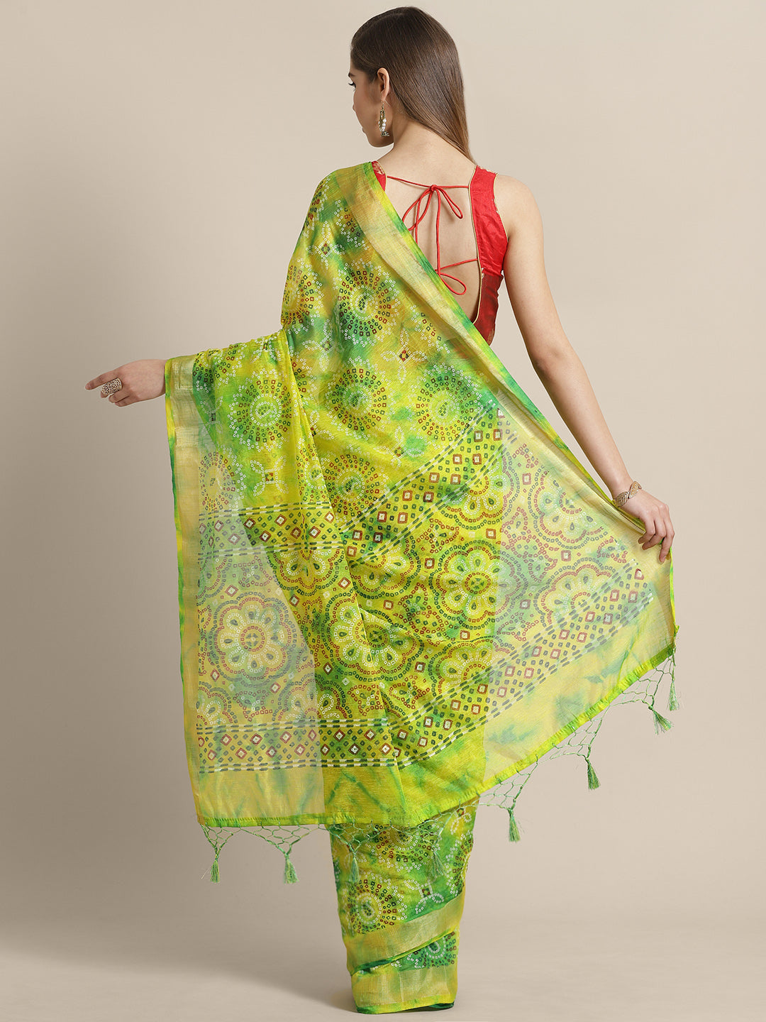 Chanderi Bandhej Print Saree with Zari Border