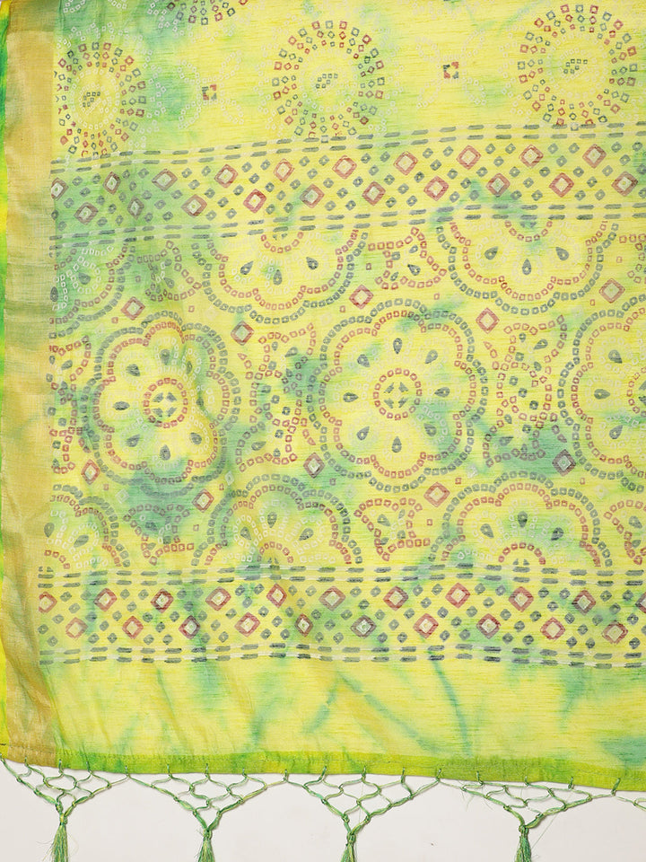 Chanderi Bandhej Print Saree with Zari Border