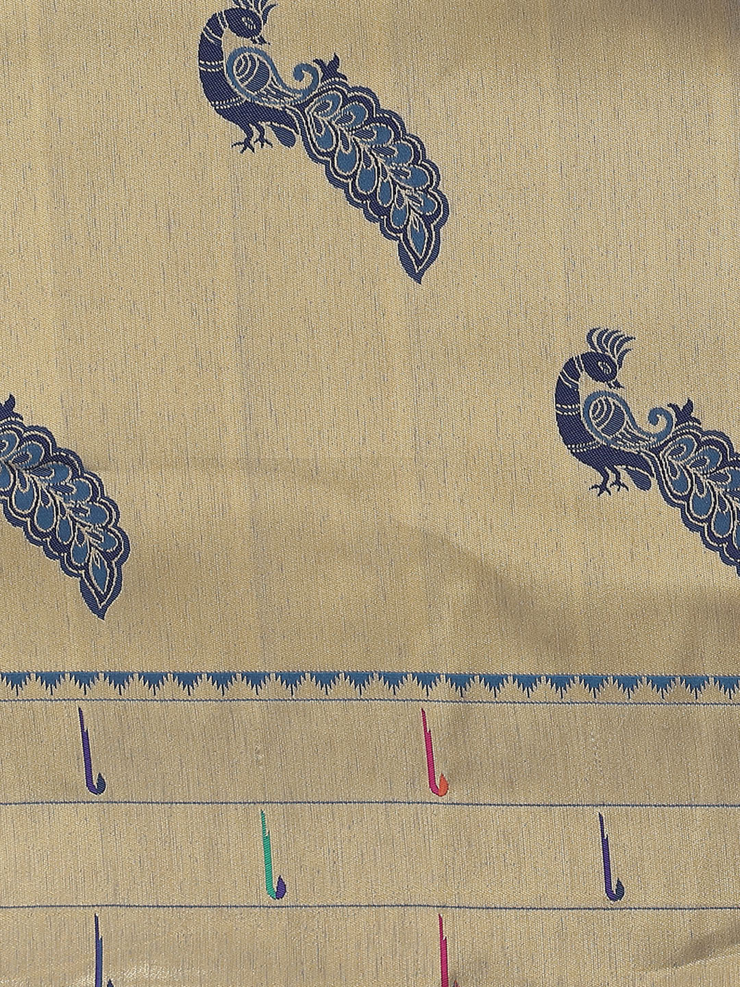 Gold Zari Handwoven Paithani Silk Saree with Meenakari Peacock Motifs