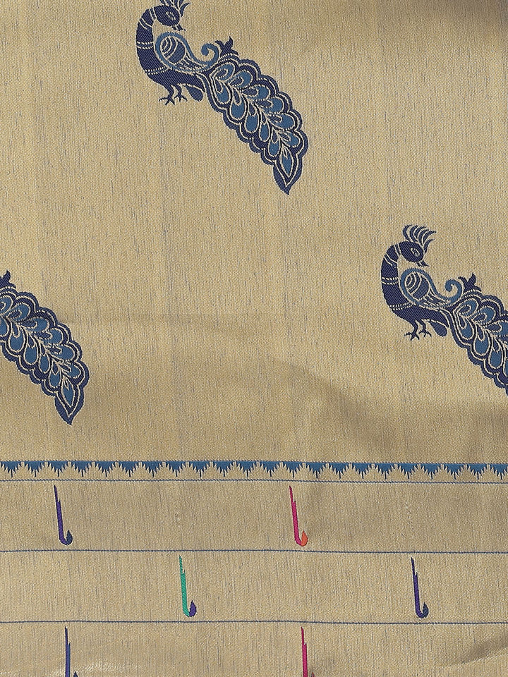 Gold Zari Handwoven Paithani Silk Saree with Meenakari Peacock Motifs