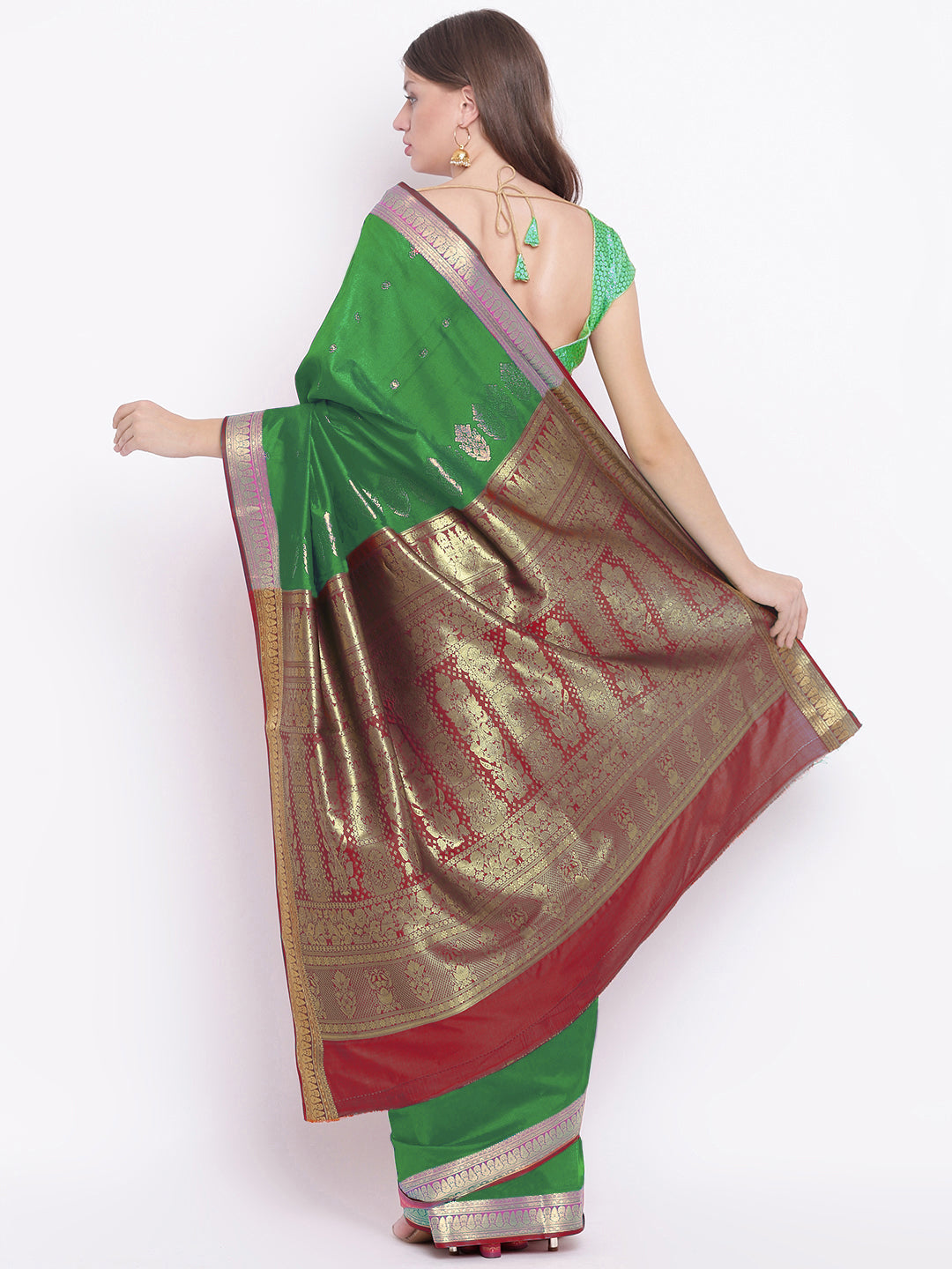 Traditional Narayan Peth Banarasi Silk Saree with Gold Zari Weaving