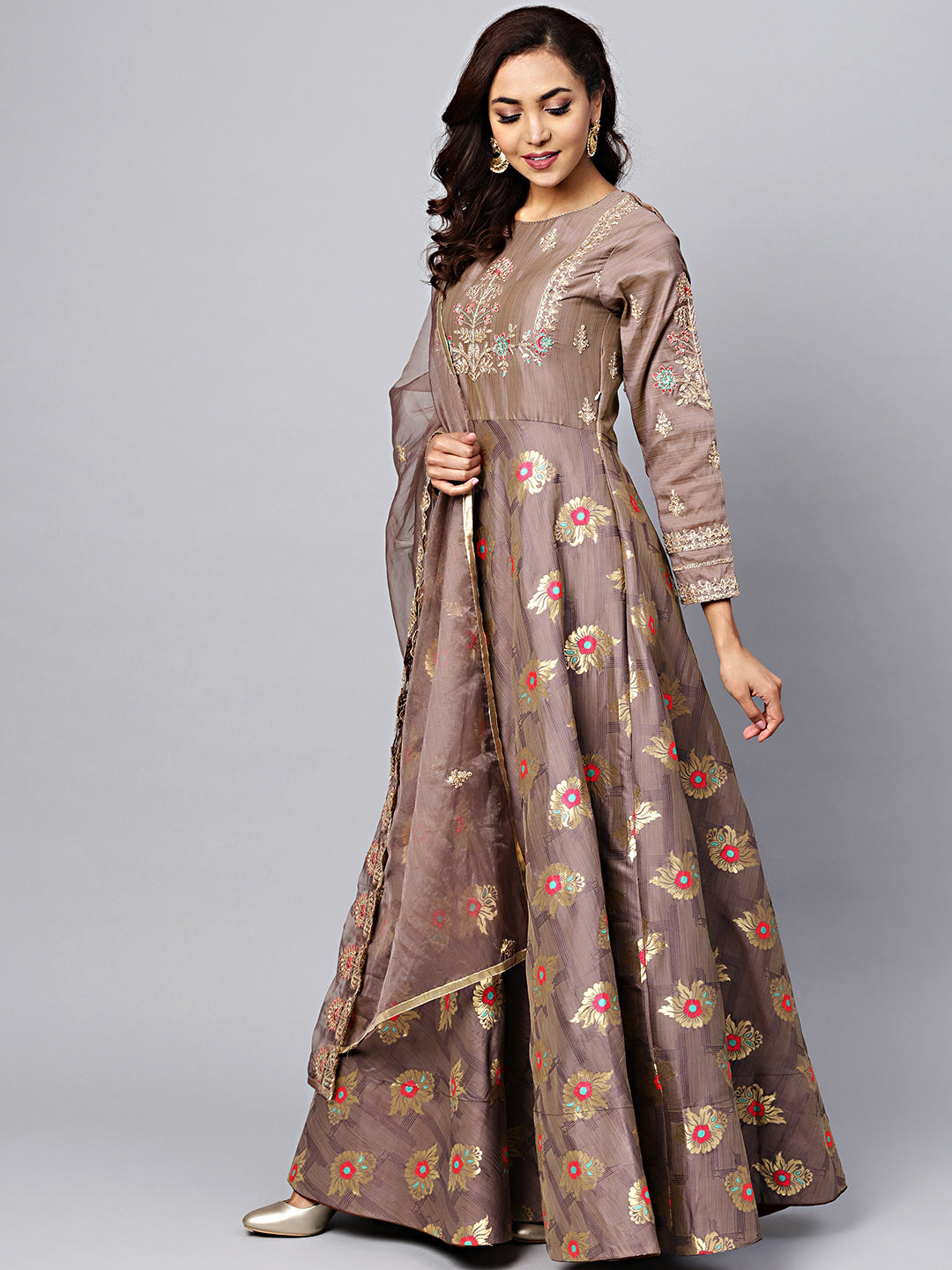 Banarasi Woven Gown with Zari Embroidered Dupatta